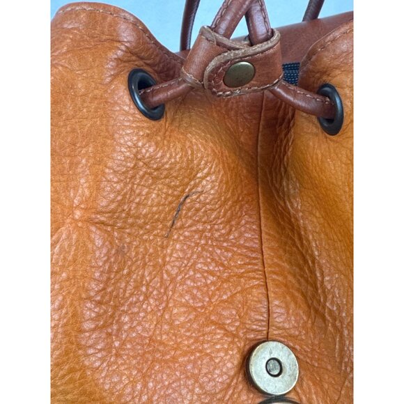 Vintage Italian Leather Backpack Brass Hardware Lots of Pockets Drawstring - Picture 11 of 16